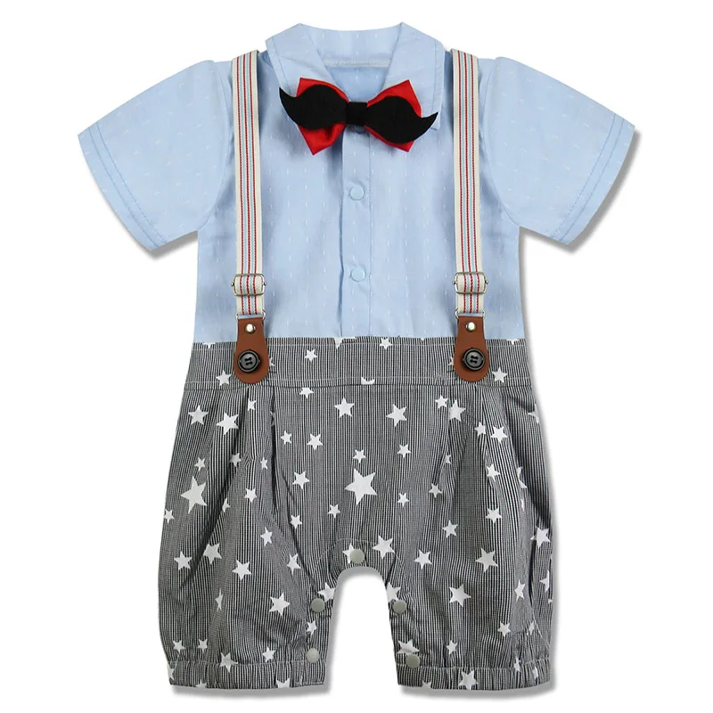 Baby Boys Gentleman Tuxedo Romper Infant with Bow Tie Suspender