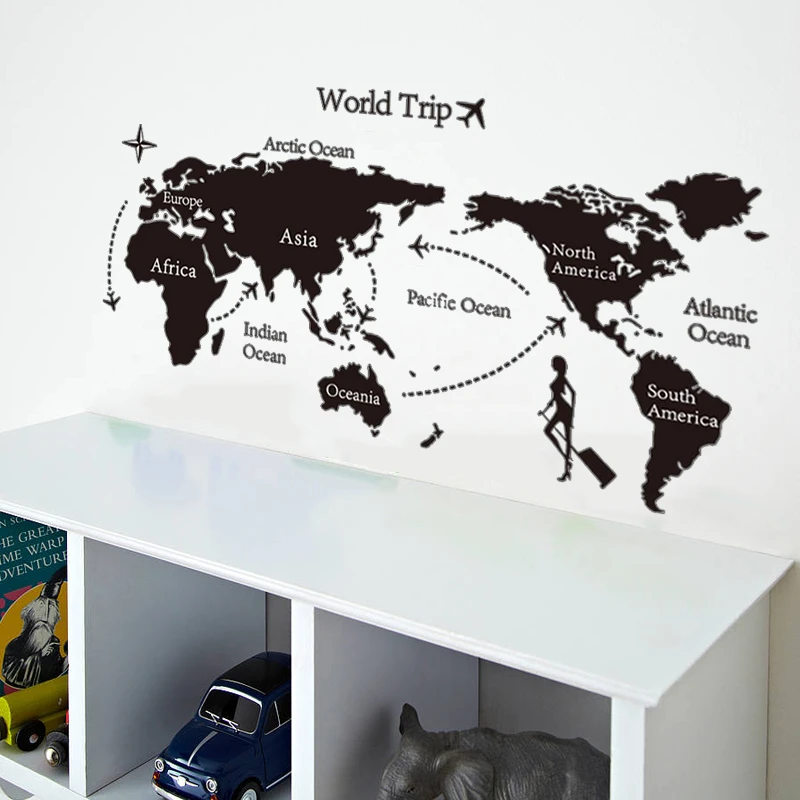 World Trip Map Wall Stickers Home Decor Living Room Bedroom Home Office