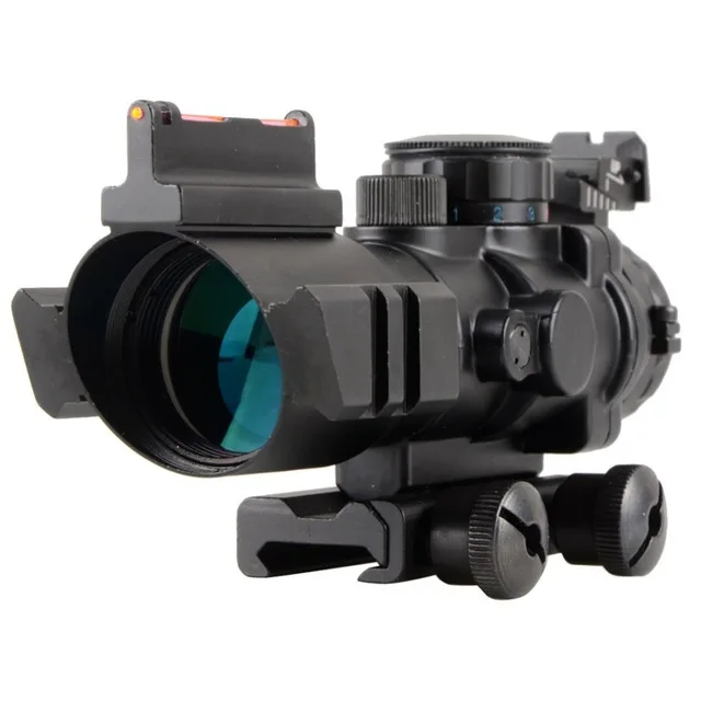 

Top 4X32 RGB Prismatic Rifle Scope with Fiber Optic Sight Tri-illuminated for Outdoor Hunting Airsoft
