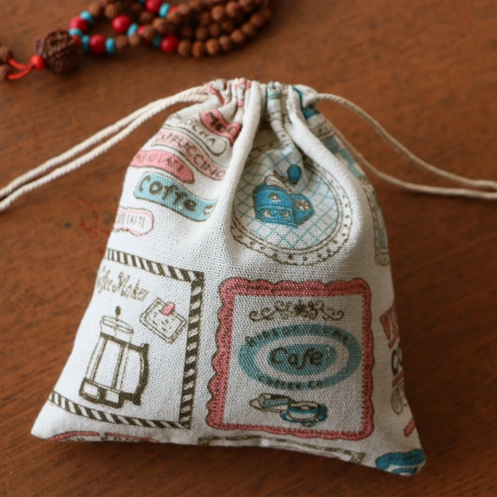 2016 Linen Cotton Storage Bags 14x16cm 50pcs/Lot Drawstring Fabric
