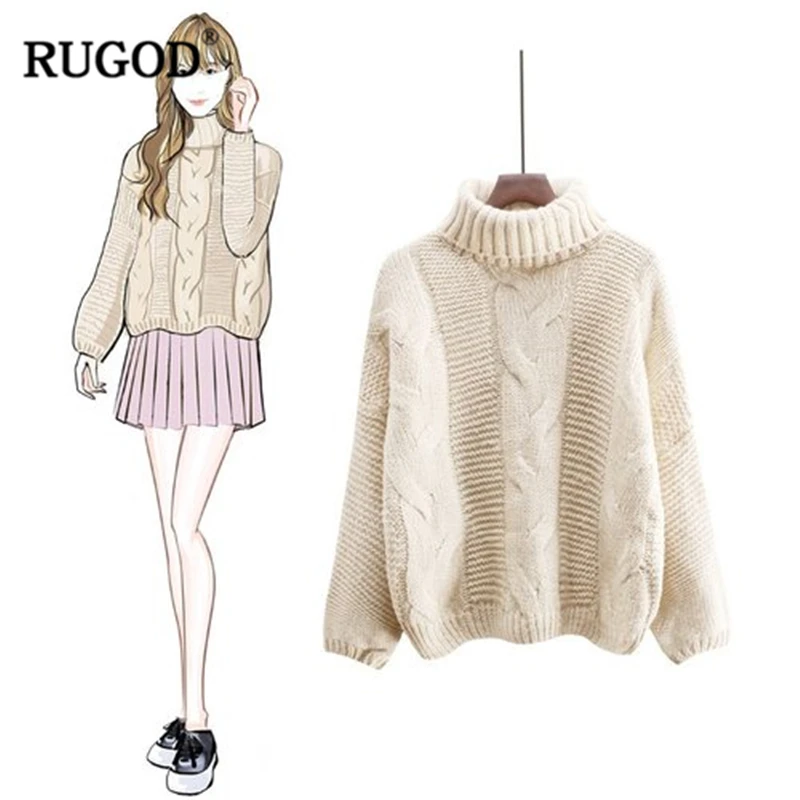 RUGOD, Ретро стиль, водолазка, кашемировый свитер для женщин,, Осень-зима с рисунком, теплый пуловер, Женский вязаный свитер, Roupas Feminina