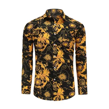 

Dioufond European Size S-3XL / 2019 New Floral Print Shirts Men's Long Sleeve Casual Blouse Men Spring Bohemina Style Shirt