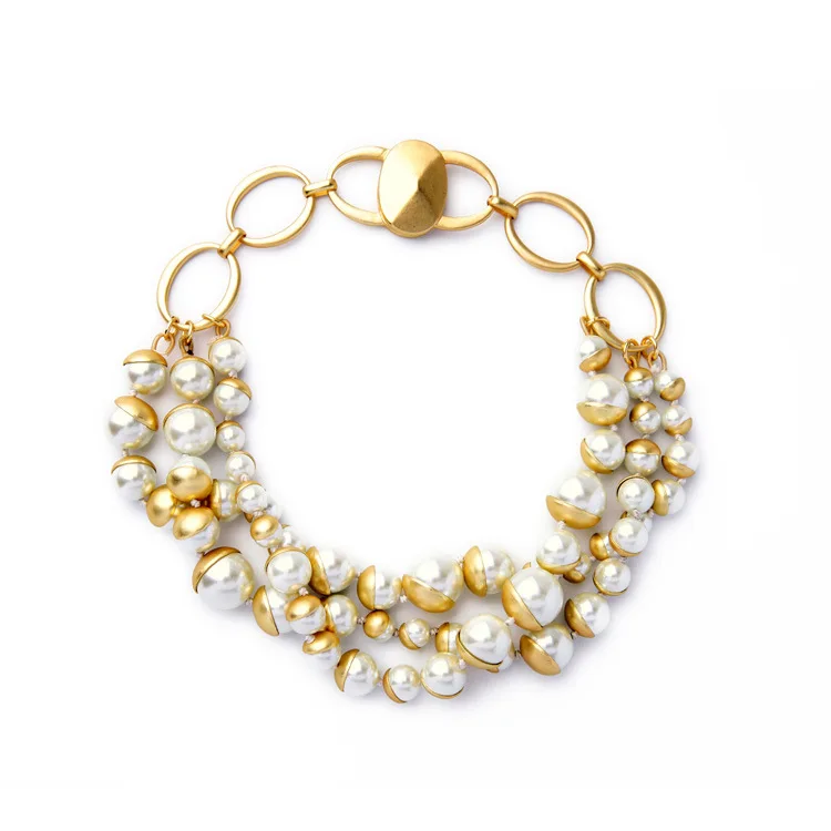 

2016 New Style Imitation Statement Pearl Necklace Multi Strand Accessories Copper Necklace Jewelry for Women Gift