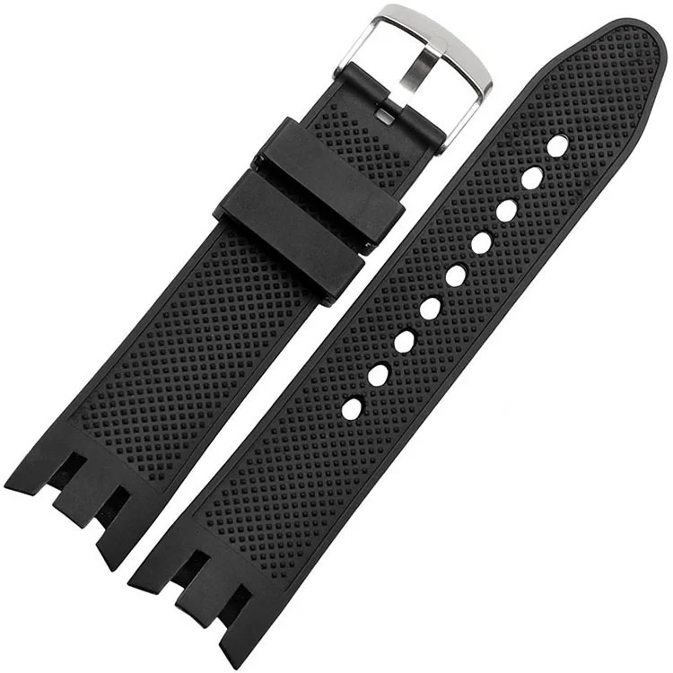 Silicon Rubber Strap 21mm black double deep recesses Replacement Watch