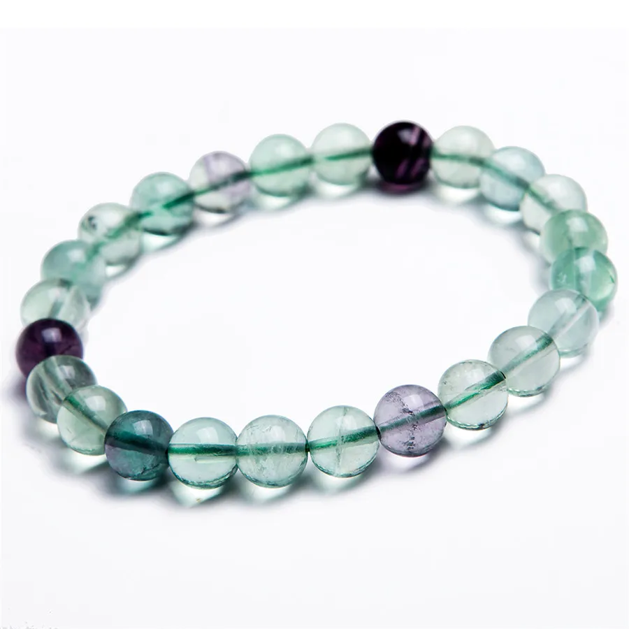 

Drop Shipping Natural Flourite Quartz Stretch Bracelets For Women Femme Charm Round Beads Fluorspar Crystal Bead Bracelet 8mm