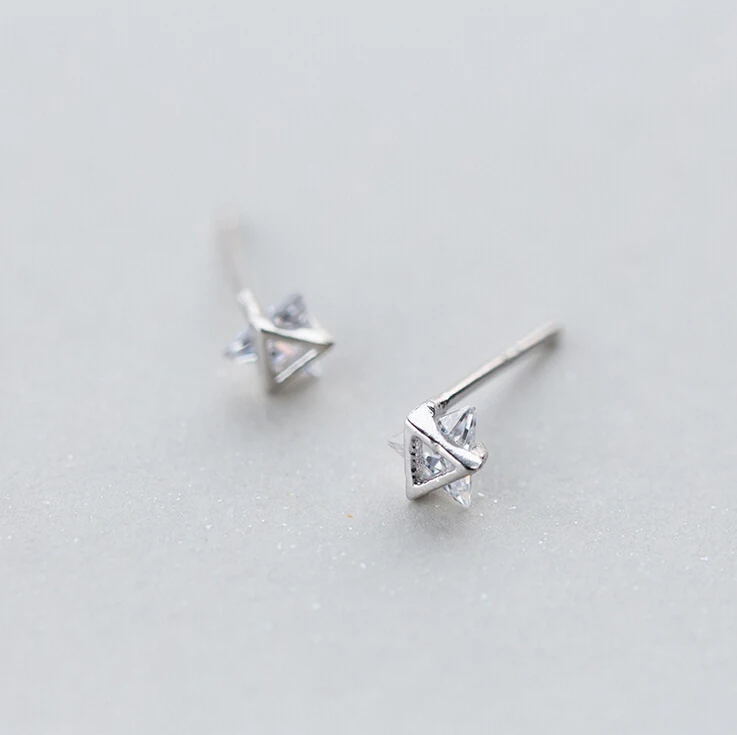 925 Sterling Silver Triangle CZ Post Stud Earrings A1373in Stud