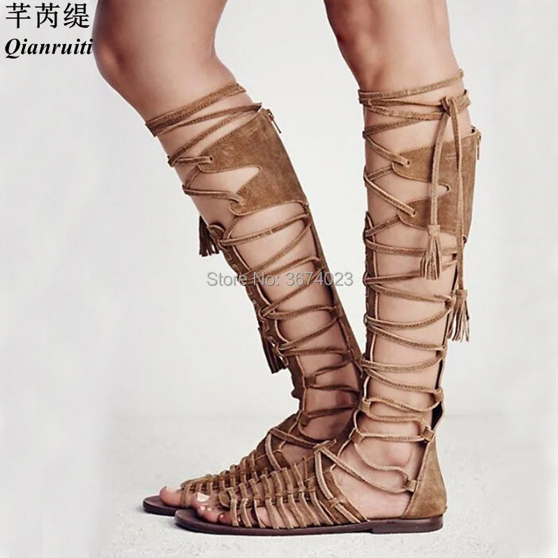 knee high flat sandals