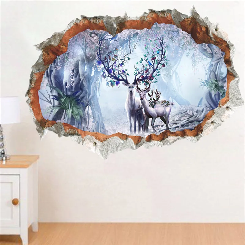 

Sika Deer 3d Wall Hole Wall Stickers For Shop Living Room Bedroom Home Decoration Diy Safari Scenery Mural Art Diy Animal Decal