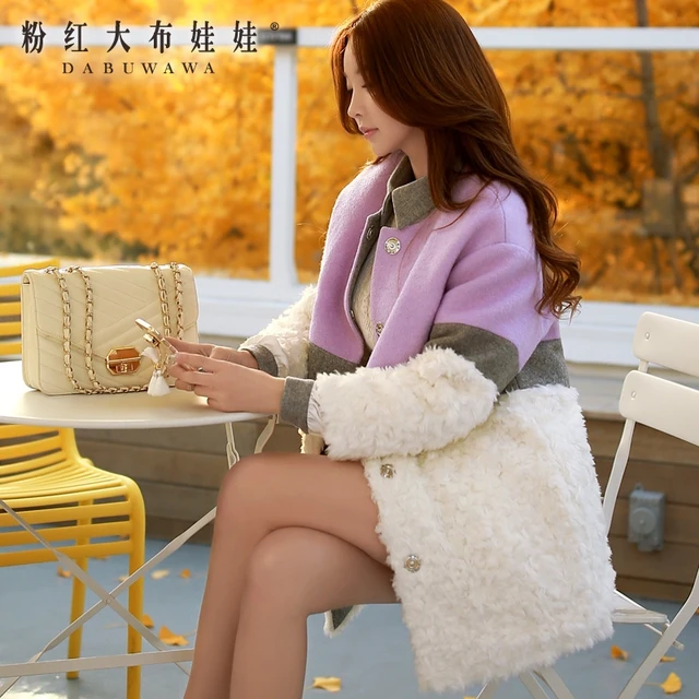 Cheap dabuwawa winter straight wool patches fur down jacket for women womens winter jackets