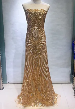 

High Quality GOLD Sequins Mesh Lace Fabric African Nigerian Embroidered Sequined Guipure Tulle Net Laces For Indian Lady Dress