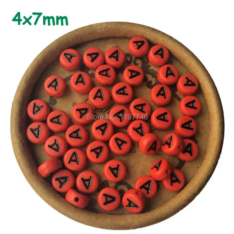 

English Alphabet Letter Round Beads Flat Acrylic Red Black Spacers Bead For DIY Jewelry A B C D E F G TO U V W X Y 4*7mm 3600pcs