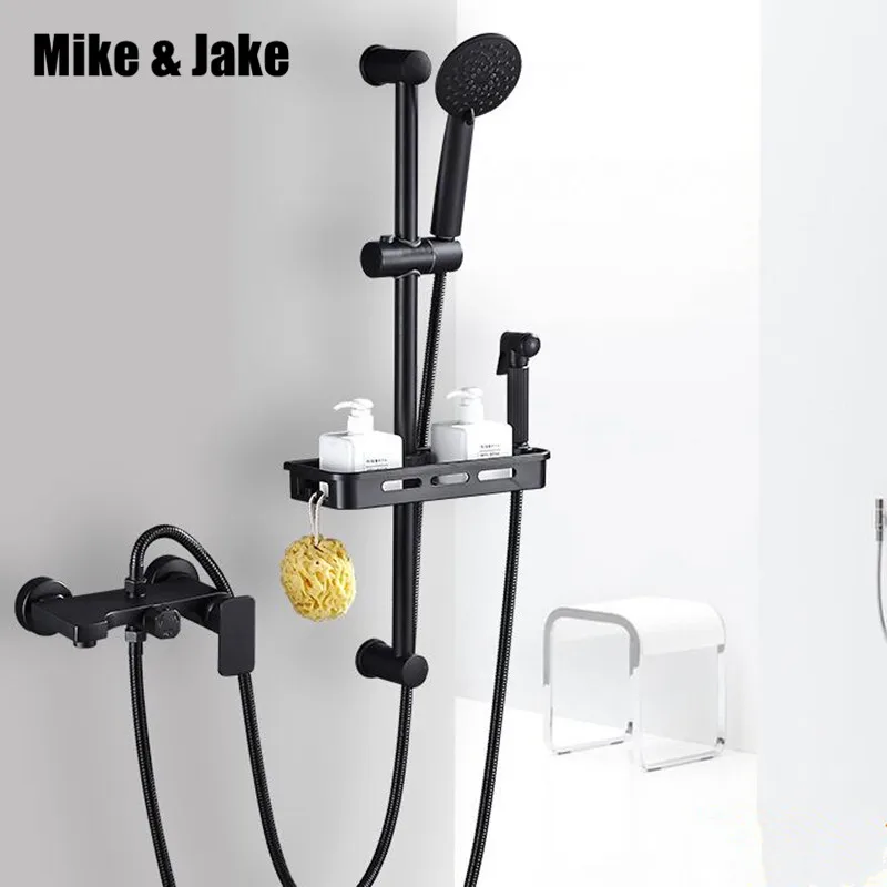 

Pure Black bath shower faucet mixer simple shower faucet bathroom telephone bath faucet with hand shower bathroom shower tap
