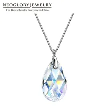 Neoglory S925 Серебряное ожерелье с каплевидной подвеской, простой кристалл, модная цепочка, ожерелье и подвеска, ювелирное изделие, подарок MC