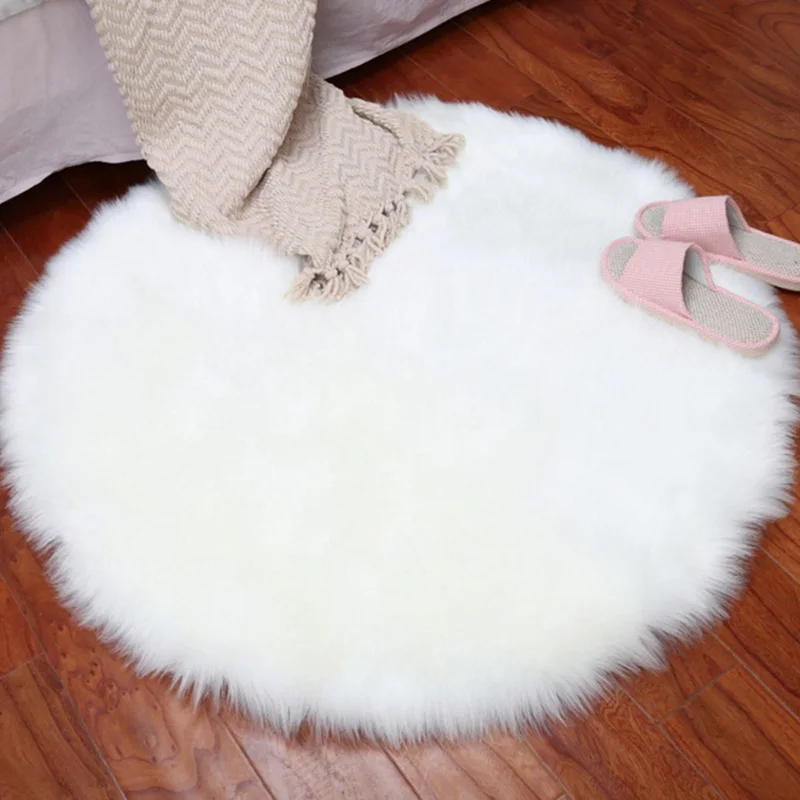 White 1xSoft Sheepskin Plain Fluffy Skin Faux Fur Fake Rug Washable Mat Small Rugs - Цвет: White