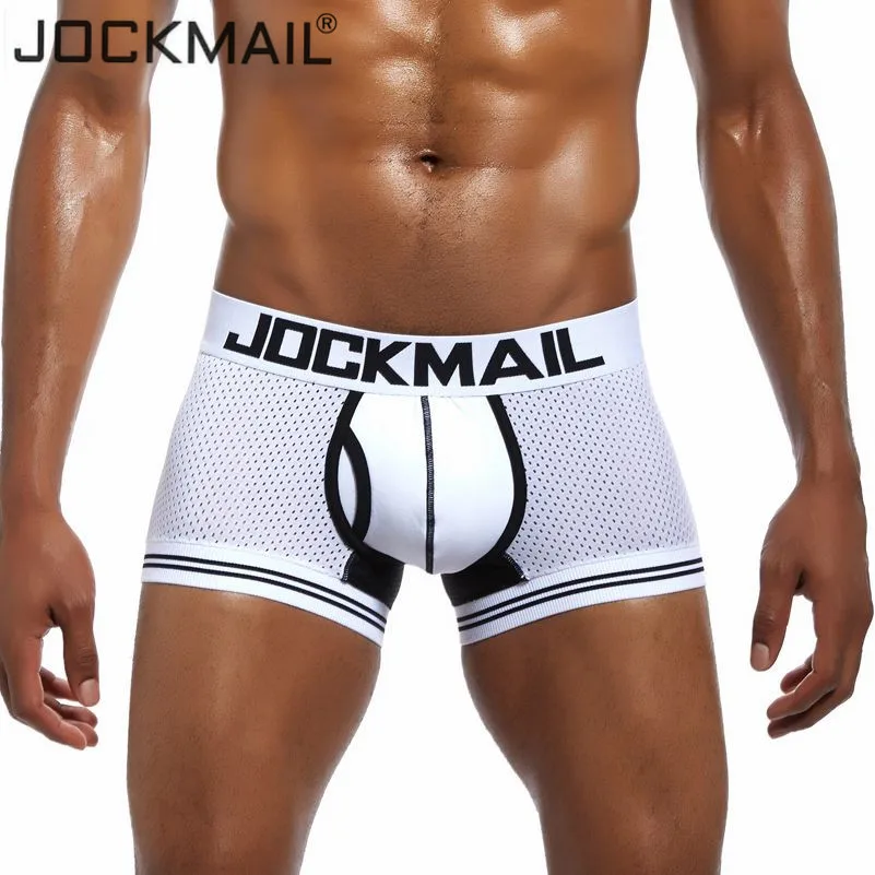 JOCKMAIL, брендовые сетчатые трусы-боксеры, мужское сексуальное нижнее белье, u-образный мешочек, подштанники, Cueca, хлопковые трусы, боксеры, шорты, мужские трусы