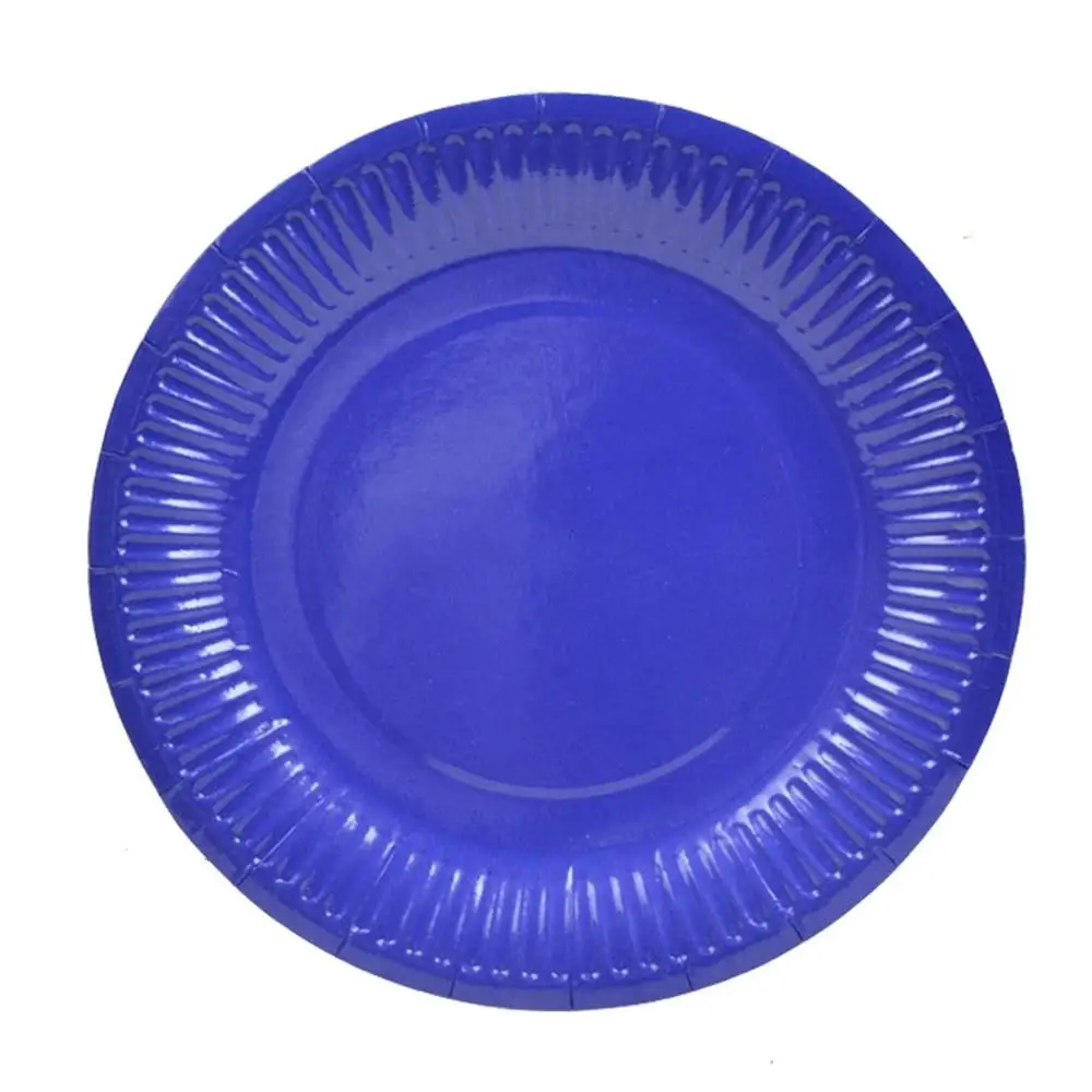 10 шт. одноразовые бумажные тарелки для дня рождения вечерние круглая пластина тарелка для фруктов, пирожных лоток посуда День рождения расходные материалы - Цвет: Темно-синий