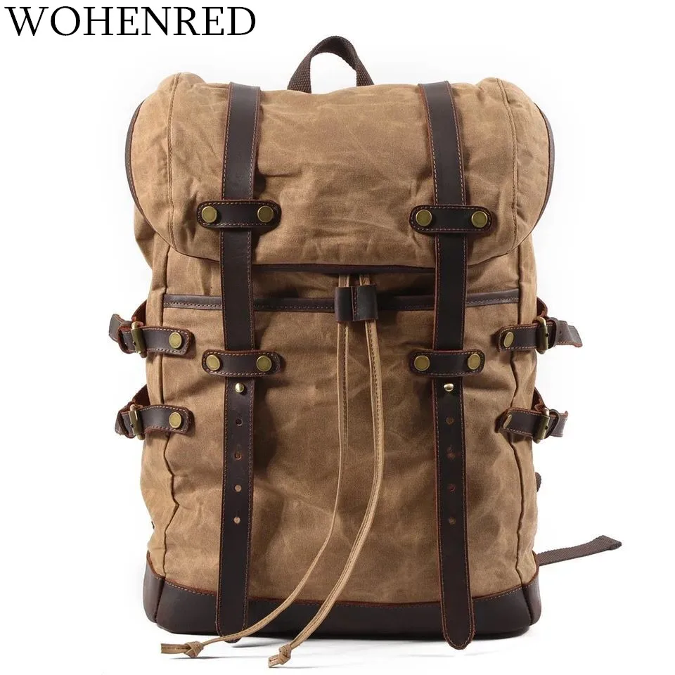 

Hot Men Backpacks Vintage Canvas Leather School Bag Fashion Military Backpack Male Large Rucksack Waterproof Bagpack Travel Bag