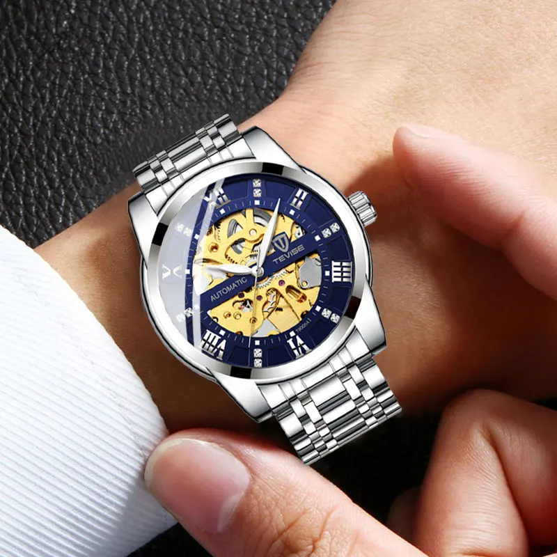 TEVISE Top Luxury Brand Mens Automatic Watches Men Stainless steel Skeleton Mechanical Wristwatch Relogio Masculino