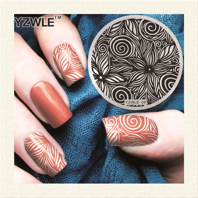 Новое поступление! Ручная роспись цветочный дизайн YZWLE пластина для стемпинга для нейл-арта лучшее качество нержавеющая сталь дизайн ногтей шаблон изображения
