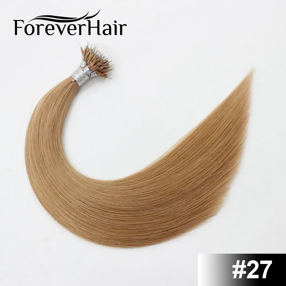 FOREVER HAIR настоящие Remy Nano Ring человеческие волосы для наращивания 1 г/локон 1" 18" 2" кератиновые прямые волосы блонд с микро-бусинами 50 г/ - Цвет: #27