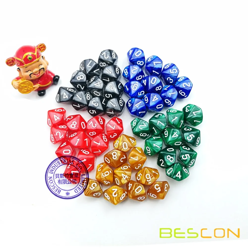 50pcs Assorted Different Colors D10 Pack, 5X10pcs 10 Sides Dice Marble Polyhedral Dice D10 Set 2