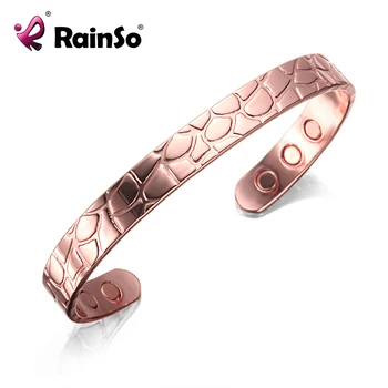 

RainSo Copper Cuff Magnetic Bangles Woman High Quality Pattern Rose Gold Color Health Energy Bangle for Healing Arthritis