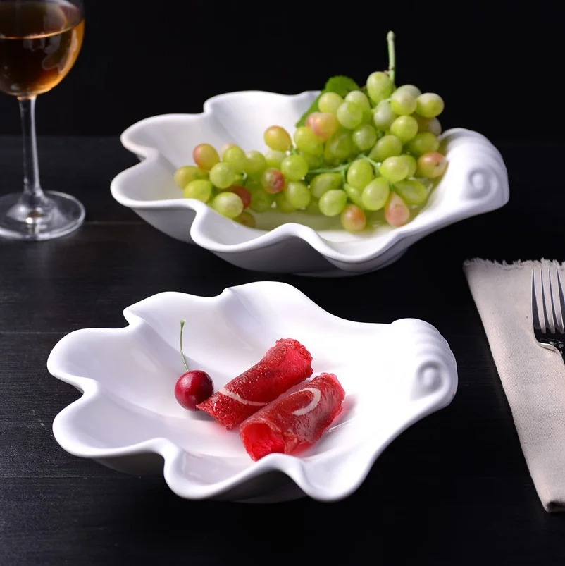 Creative Scallop Shell Ceramic Serving Bowl Decorative Porcelain Dining