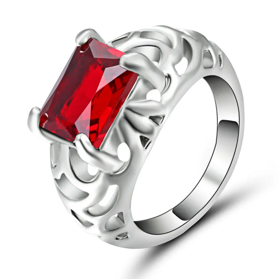 Винтажное женское прозрачное кольцо AAA с красным камнем, Черное золото, серебро, заполненные цвета, обручальные кольца для женщин, камень по дню рождения, подарок подруге, Размер 7 - Цвет основного камня: BA686