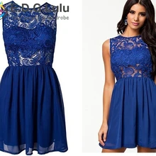 Мини платье, шикарное, сексуальное, повседневное, для пляжа, вечерние, элегантное, синее, без рукавов, на бретелях, кружевное, шифоновое, для выпускного вечера, туники,, для женщин, летнее, новое поступление