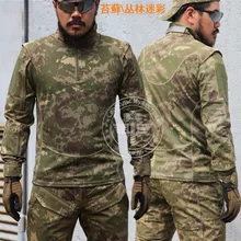 Начальников маркировки камуфляж футболка с длинными рукавами Для мужчин топы тактический Охота Одежда армия Пеший Туризм Airsoft Wargame Soprtswear Шестерни