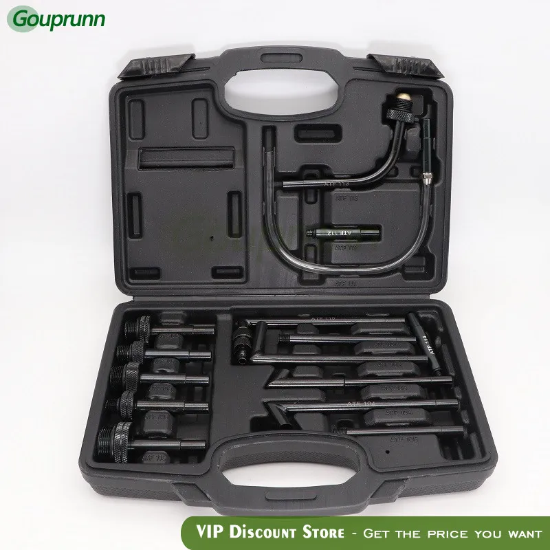 

Good quality!Transmission Oil Refilling Refill Tool Kit 15Pcs Oil Filling Adaptor Set CVT Transmission Service Adapter