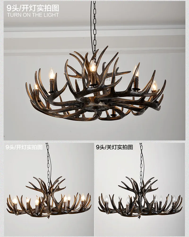 Europe E14 Candle Antler Chandelier American Retro Resin Deer Horn Pendant Lamps Home Decoration Lighting Suspension Luminaire-3