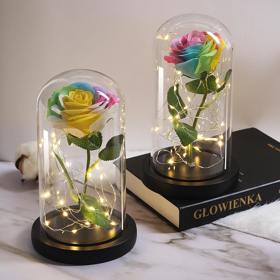 Заколдованная Роза в стеклянном куполе Красавица и Чудовище специальный романтический подарок сохраненные розы стеклянный купол подарки на день рождения для подруги