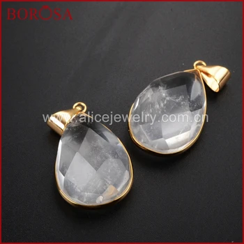 

BOROSA 6pcs Gold Color Drop Faceted Crystal Quartz Pendant,High Quality Druzy White Quartz Gems Pendant for Necklace WX400