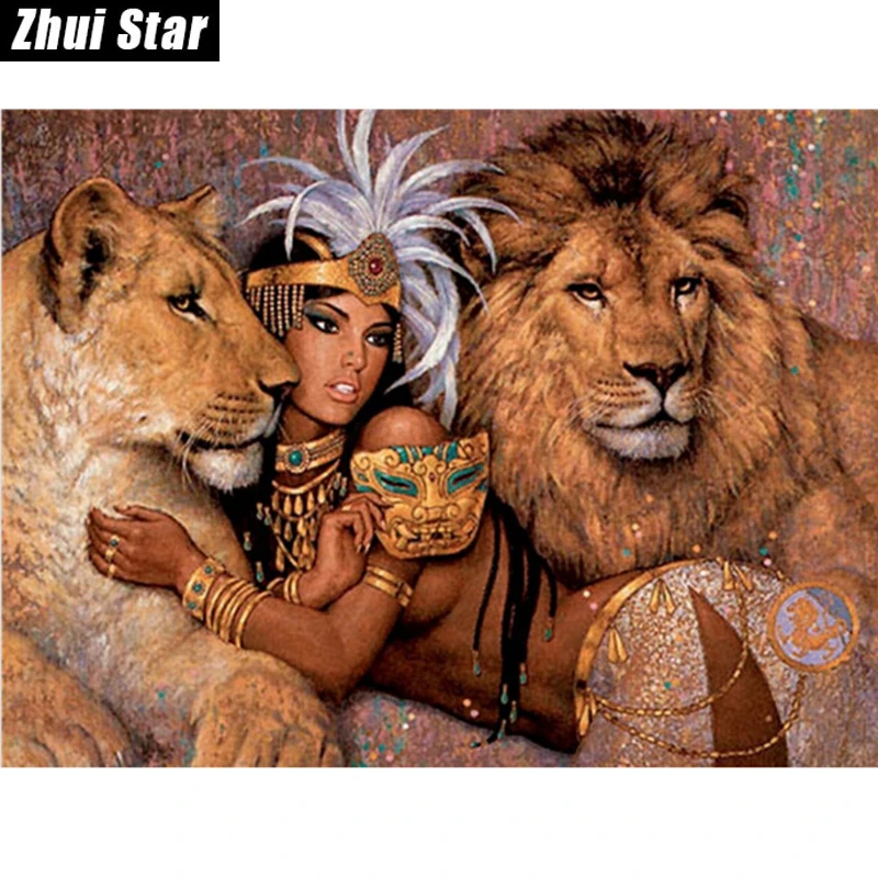

New 5D DIY Diamond Painting "People And Lion" Embroidery Full Square Diamond Cross Stitch Rhinestone Mosaic Painting Decor Gift