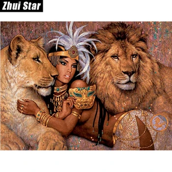 

New 5D DIY Diamond Painting "People And Lion" Embroidery Full Square Diamond Cross Stitch Rhinestone Mosaic Painting Decor Gift