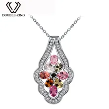 DOUBLE-R 925 Серебряный кулон для Для женщин настоящий Камень Турмалин Ожерелья и подвески с цепочкой Ювелирные украшения CAP02409A