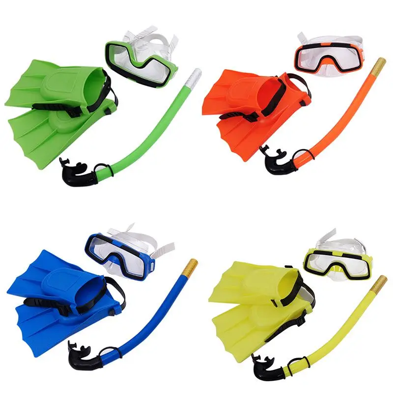 Лидер продаж! Детские очки для ныряния маска дыхательной трубки плавники Регулируемая пристегнутый плавательные очки Нескользящие
