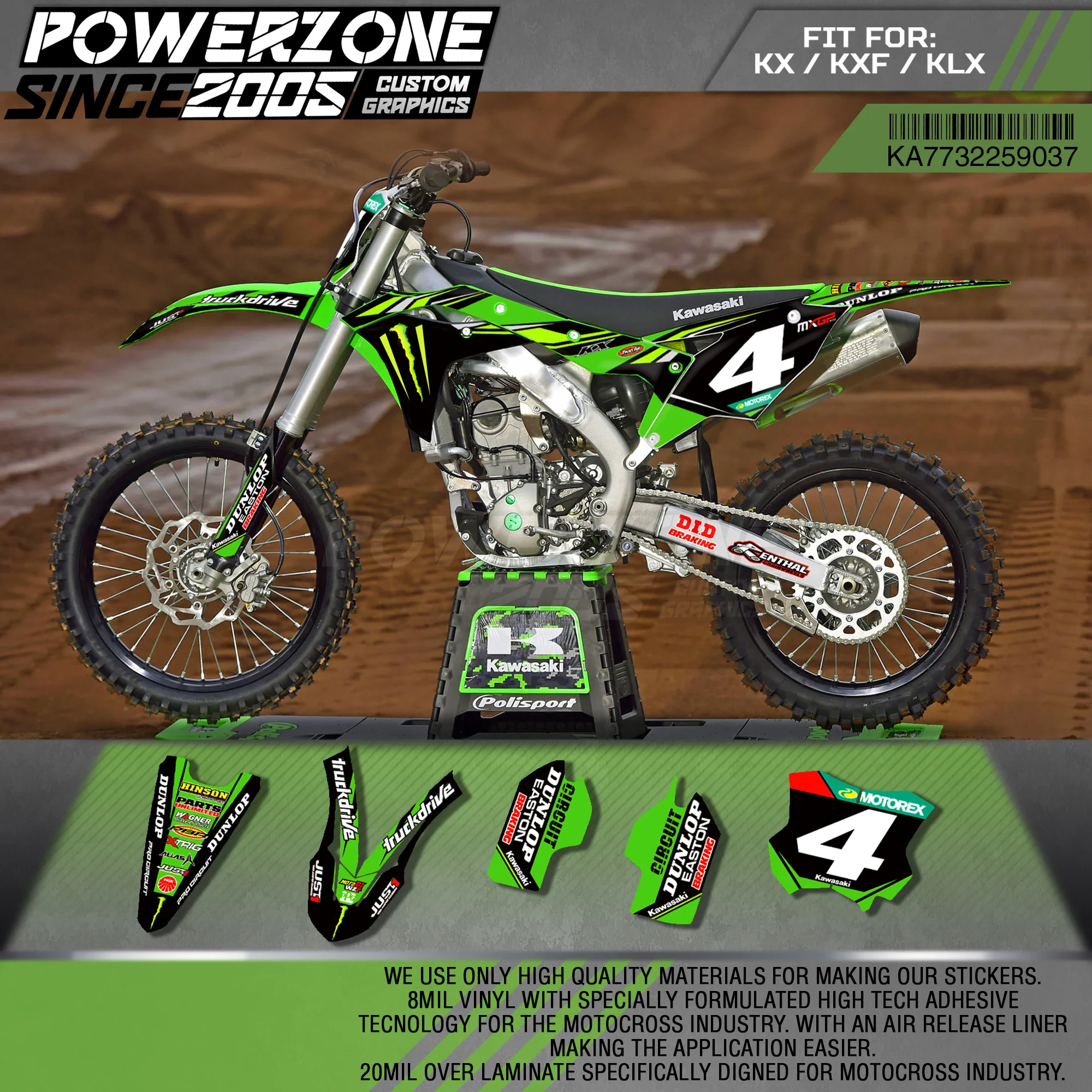 

PowerZone Custom Team Graphics Backgrounds Decals 3M Stickers Kit For Kawasaki KX250F 2017-2018 KX450F 2016-2018 037