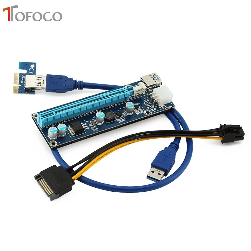 TOFOCO 60 см PCIE PCI Express Riser Card 1x до 16x с USB3.0 кабель SATA 6Pin Мощность кабель Riser для горного оборудования