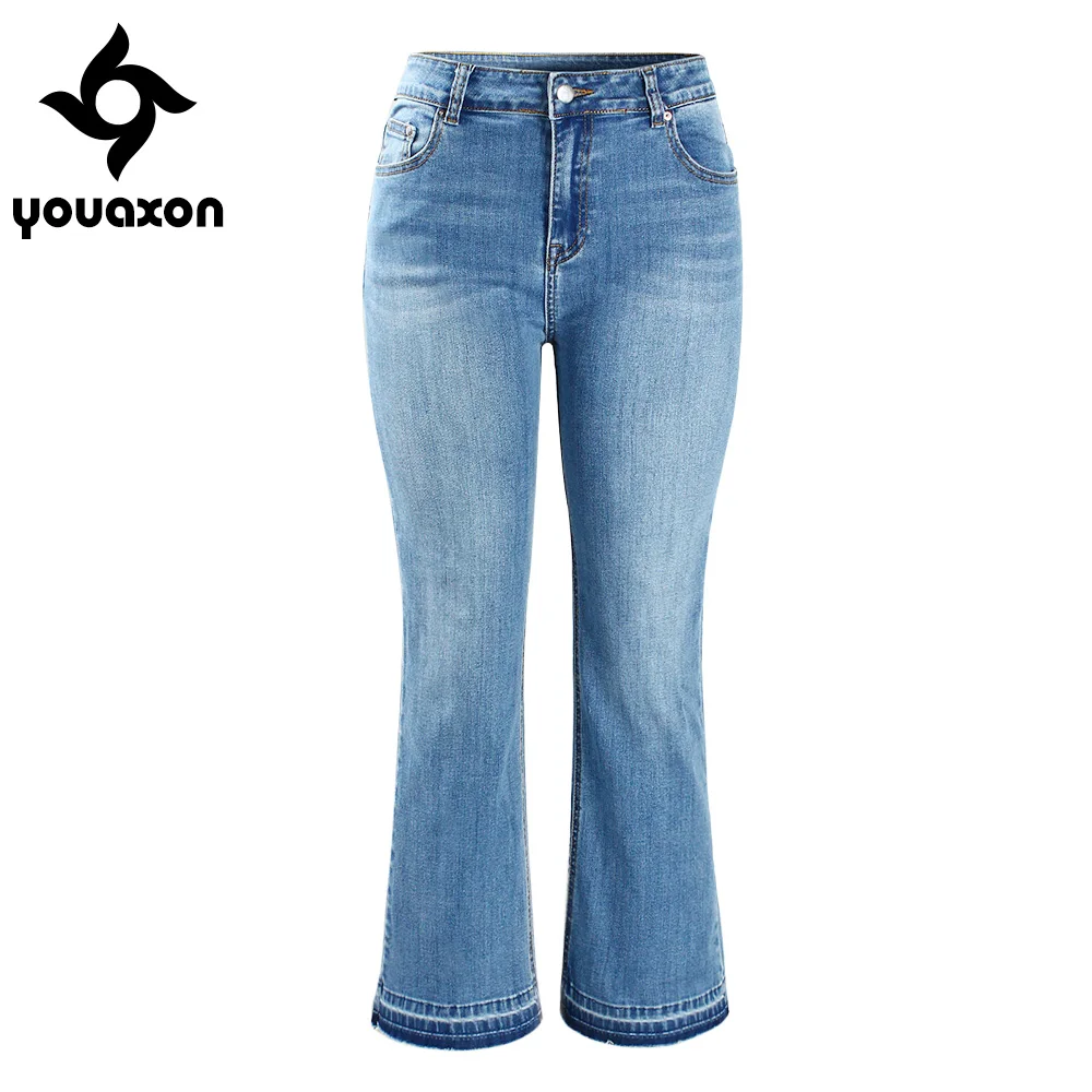 2069 Youaxon женские брендовые новые модные Стрейчевые потертые джинсовые укороченные джинсы капри с высокой талией для женщин джинсовые штаны