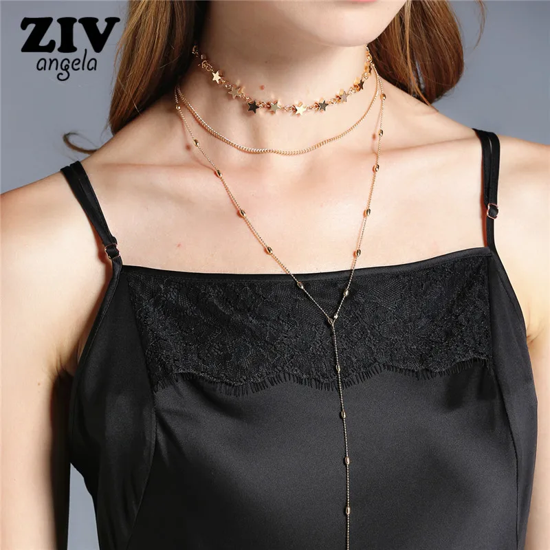 Zivangela New Body Sex Chain Gold Color Long Chain Star Multilayer 