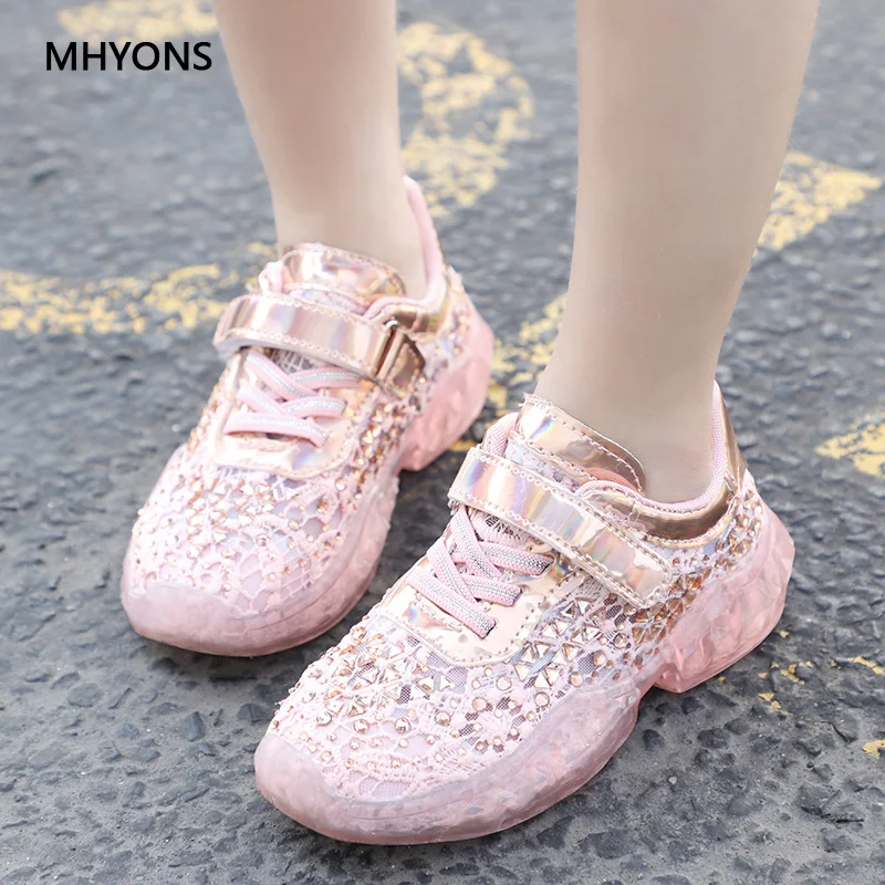 Новинка 2019 модная сетчатая дышащая розовая спортивная обувь MHYONS для девочек