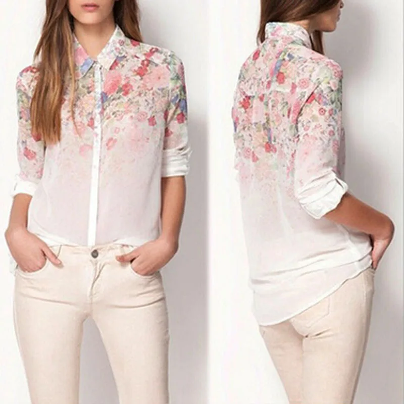 Женская блузка с цветочным принтом и отложным воротником DL1753|blusa feminino|shirt femalewholesale