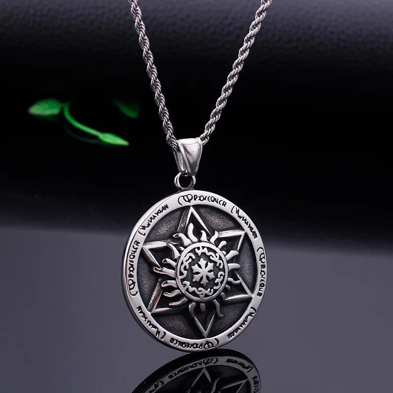 

European and American jewelry Solomon seals Six-pointed star totem medal pendant Stainless steel men's pendant