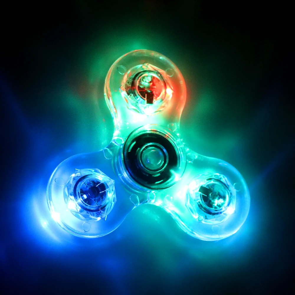 New Crystal LED Hand Fidget Clear Flash Light EDC Finger Tri Spinner For Autism ADHD Relief