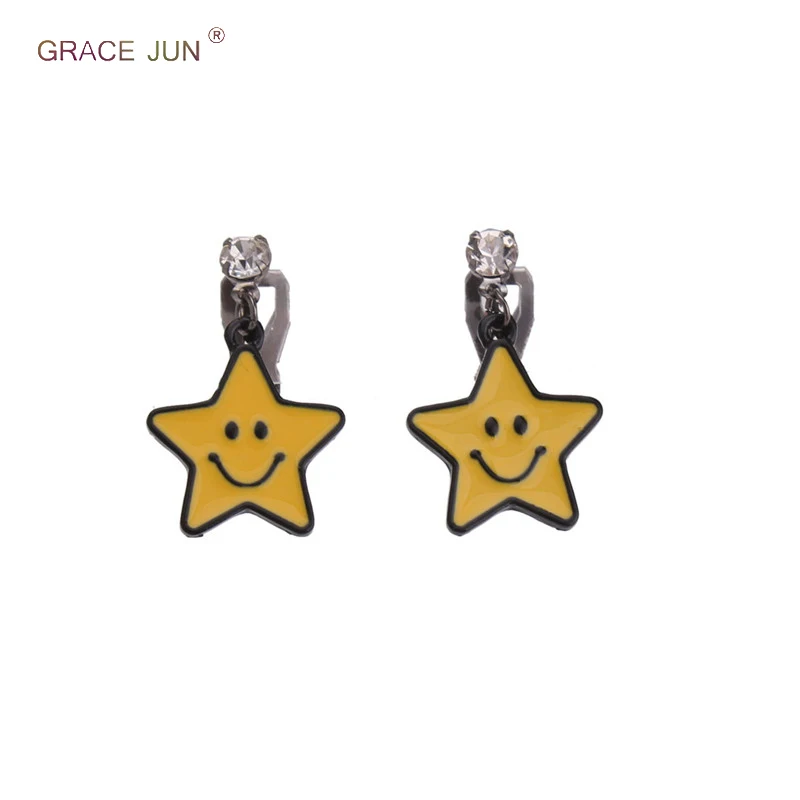 

GRACE JUN Korea Style Rhinestone Cartoon Heart Cat Clip on Earrings No Pierced for Girl's Kid Cute No Ear Hole Earrings