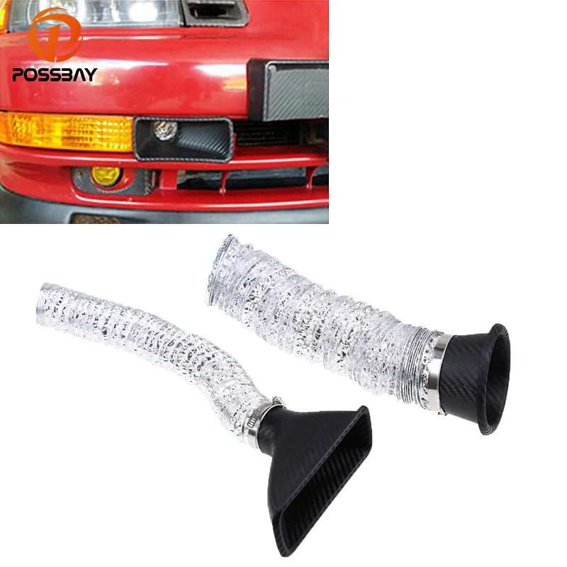 

POSSBAY Universal Car Front Bumper Turbo Air Intake Pipe Turbine Inlet Pipe Air Funnel Kit Round/Square Air Filter Black Silver