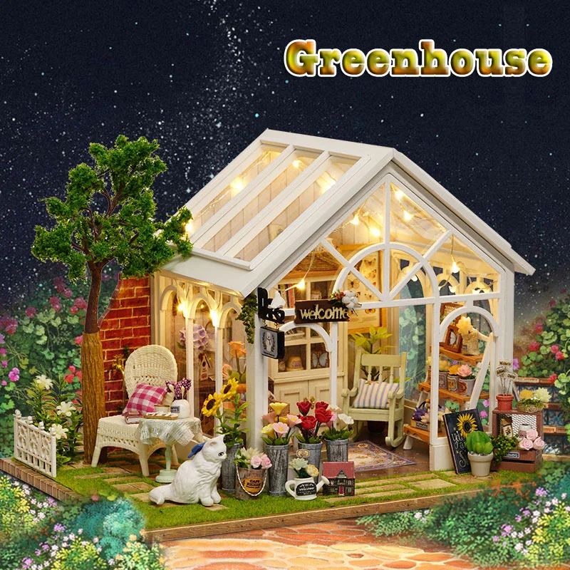 Diy Dollhouse GREENHOUSE Miniatura Wooden Toy House Model Doll House