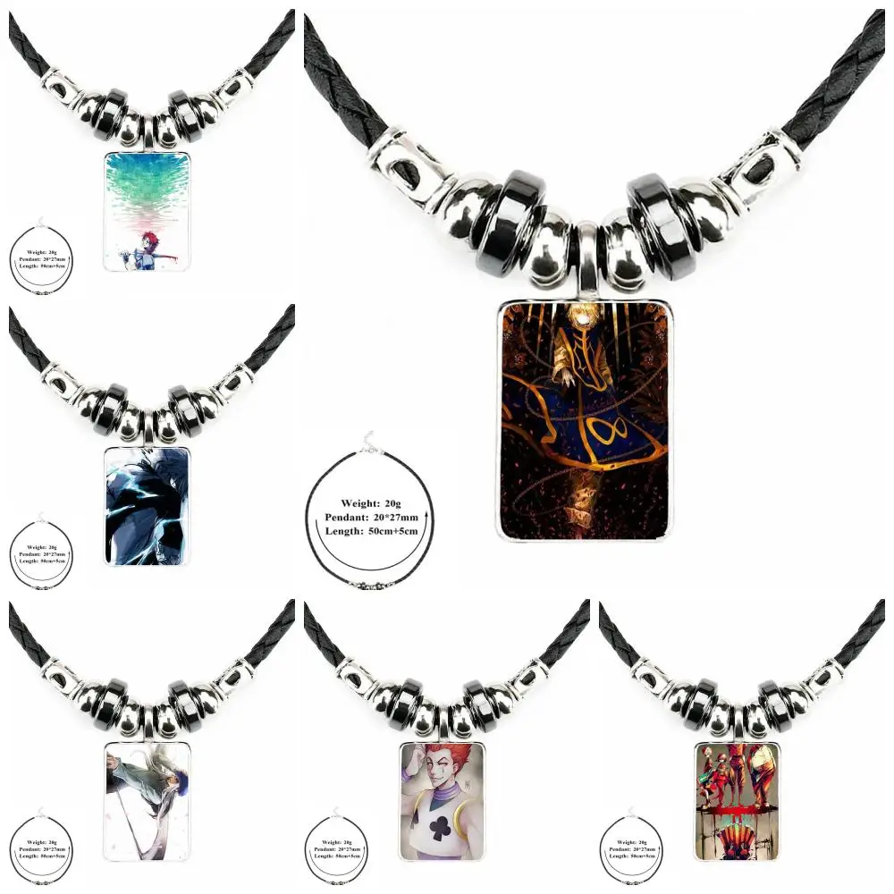 

Glass Cabochon Jewelry Black Leather Bead Pendant Choker Long Pendant Necklace For Women Men 2018 Japan Anime Hunter X Hunter